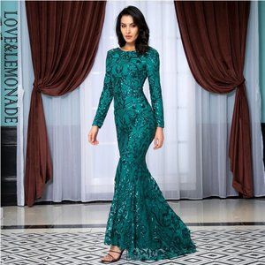 LOVE & LEMONADE Green Seqins Maxi Dress